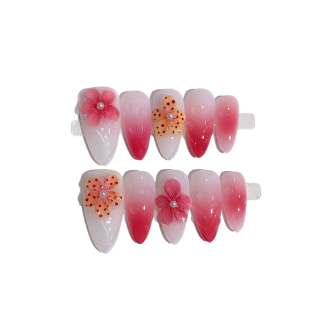 Cute Jelly handmade press-on nails with floral design, long-lasting finish.